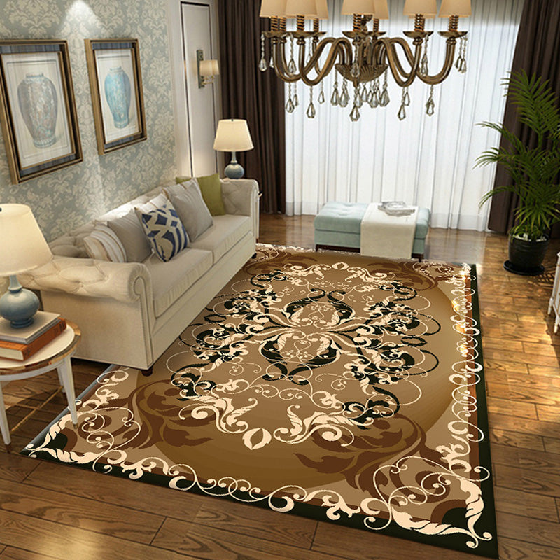 Brown Multicolor Vintage Rug Polyester Medallion Pattern Rug Pet Friendly Washable Anti-Slip Backing Carpet for Decoration