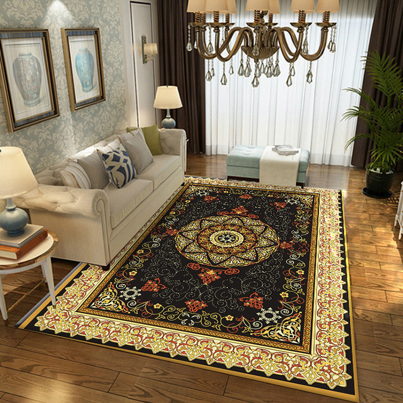 Brown Multicolor Vintage Rug Polyester Medallion Pattern Rug Pet Friendly Washable Anti-Slip Backing Carpet for Decoration