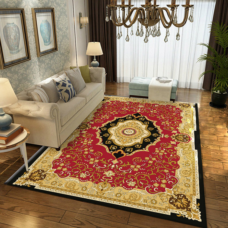 Brown Multicolor Vintage Rug Polyester Medallion Pattern Rug Pet Friendly Washable Anti-Slip Backing Carpet for Decoration
