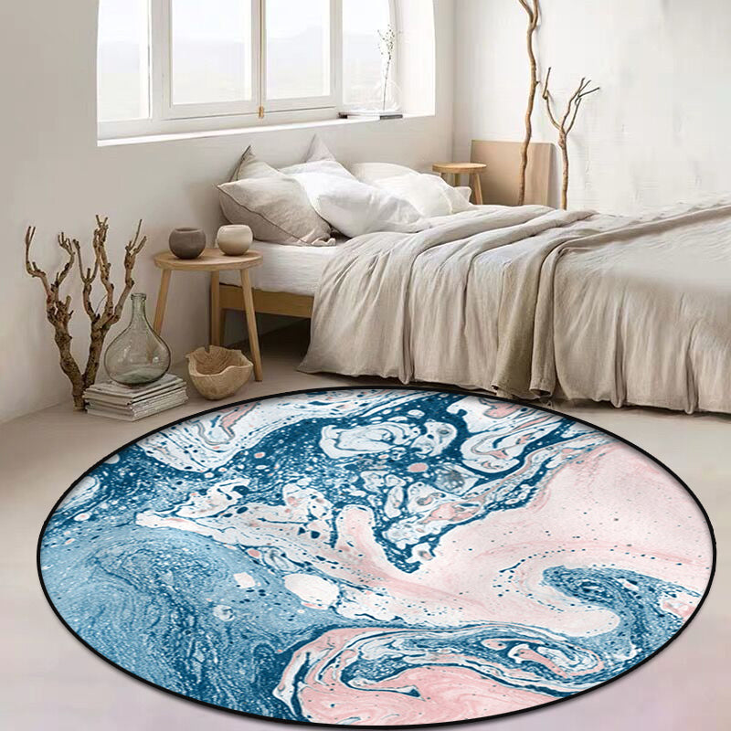 Funky Watercolor Pattern Rug Blue and Pink Contemporary Rug Polyester Non-Slip Backing Washable Area Rug for Living Room