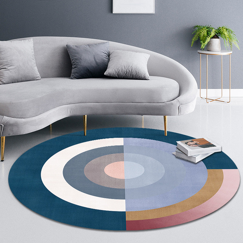 Modernist Concentric Circles Pattern Rug Multicolor Polyester Rug Non-Slip Backing Washable Pet Friendly Carpet for Bedroom