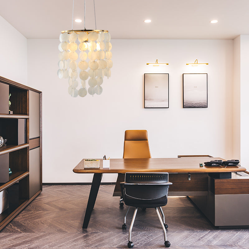 White Wind Chime Hanging Lighting Modernism Shell LED Pendant Ceiling Light for Bedroom