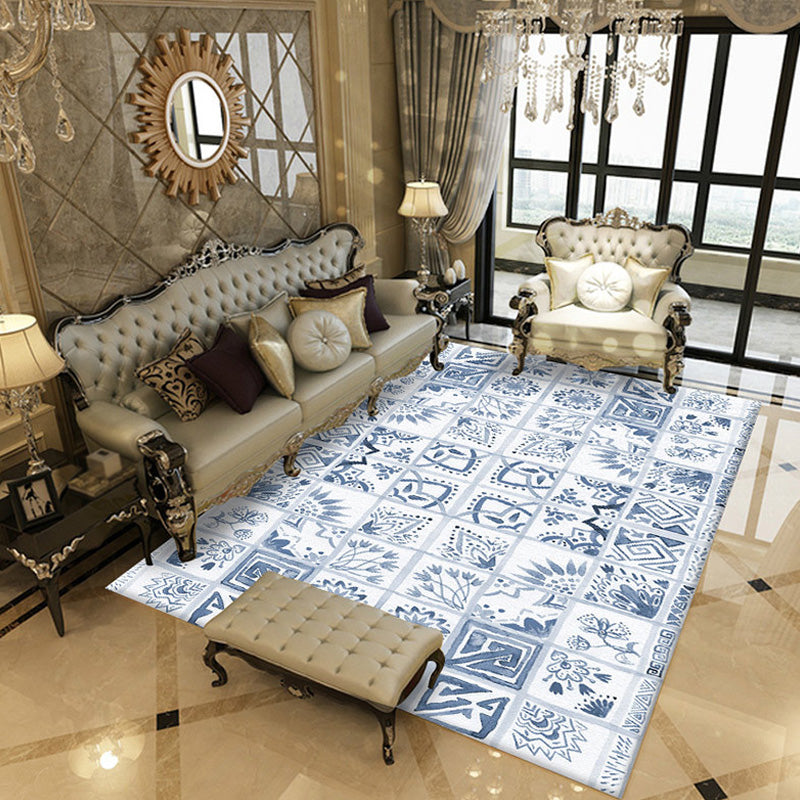 Moroccan Azulejo Pattern Rug Multicolor Polyester Rug Washable Pet Friendly Non-Slip Area Rug for Living Room