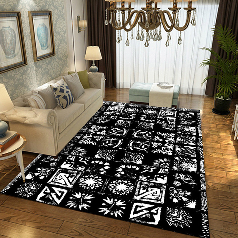 Moroccan Azulejo Pattern Rug Multicolor Polyester Rug Washable Pet Friendly Non-Slip Area Rug for Living Room