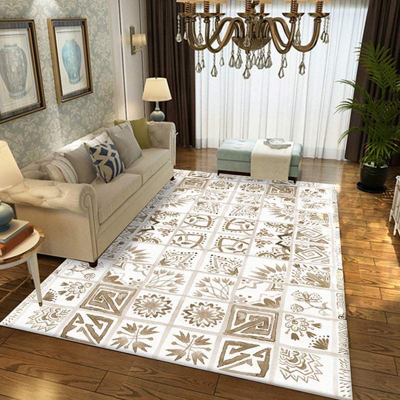 Moroccan Azulejo Pattern Rug Multicolor Polyester Rug Washable Pet Friendly Non-Slip Area Rug for Living Room