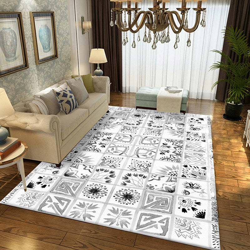 Moroccan Azulejo Pattern Rug Multicolor Polyester Rug Washable Pet Friendly Non-Slip Area Rug for Living Room