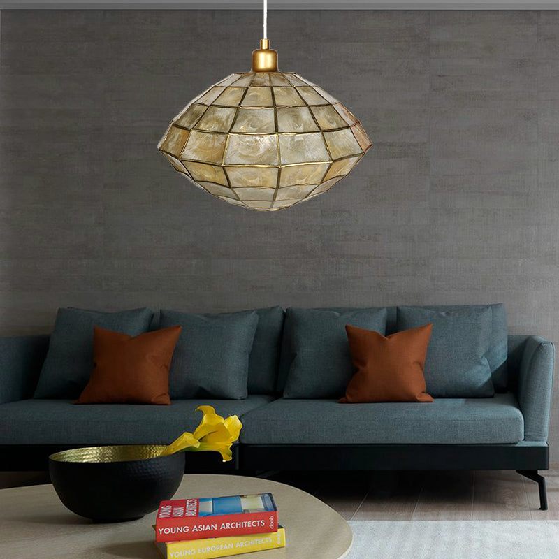 Gold Oval/Globe Techo colgante Luz Modernismo 1 Lámpara de colgilla de concha de luz para sala de estar