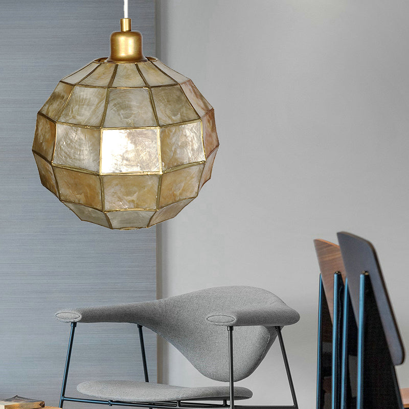 Gold Oval/Globe Techo colgante Luz Modernismo 1 Lámpara de colgilla de concha de luz para sala de estar
