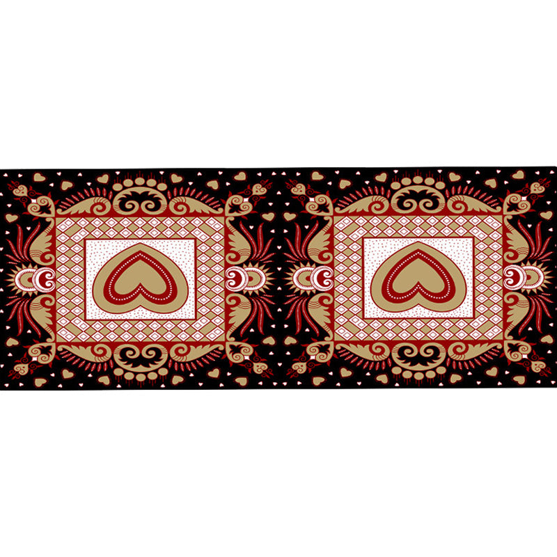 Unique Heart Pattern Rug Black and Green Moroccan Rug Polyester Pet Friendly Non-Slip Backing Washable Area Rug for Living Room