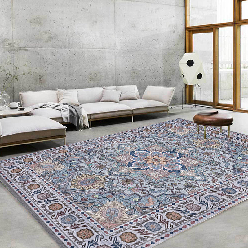 Veelkleurig Marokkaans vloerkleed Polyester Tribal bloempatroon vloerkleed Diervriendelijk wasbaar antislip rugtapijt voor decoratie