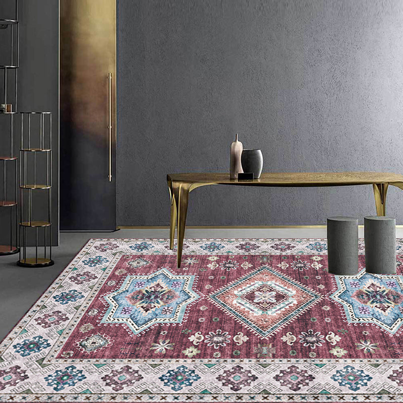 Multicolor Moroccan Rug Polyester Tribal Flower Pattern Rug Pet Friendly Washable Anti-Slip Backing Carpet for Decoration