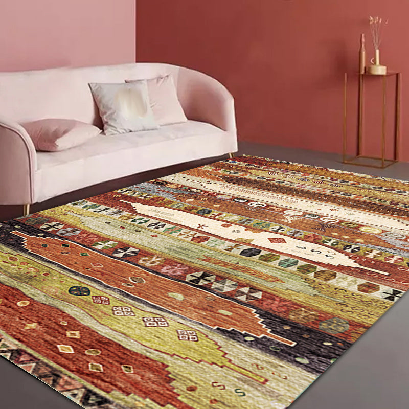 Multicolor Moroccan Rug Polyester Tribal Flower Pattern Rug Pet Friendly Washable Anti-Slip Backing Carpet for Decoration