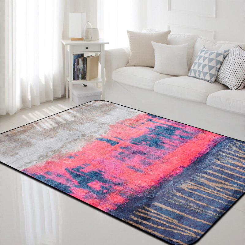 Industrial Abstract Rug Multicolor Polyester Rug Washable Pet Friendly Non-Slip Area Rug for Living Room