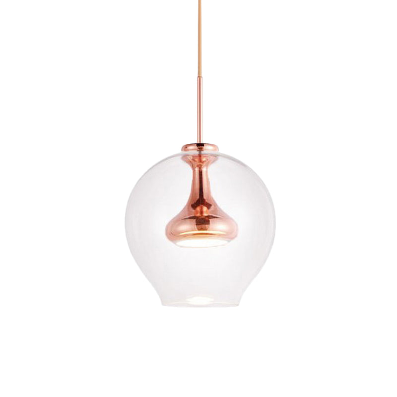 Esfera de vidrio transparente Luz contemporánea 1 Lámpara ligera/dorada/lámpara colgante de LED de oro rosa en blanco/luz cálida