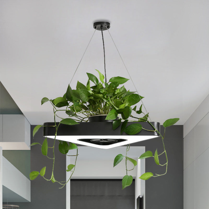 Triangle Black/White Acrylic Chandelier Lamp Farmhouse Dining Room LED Pendant Light in Warm/White Light