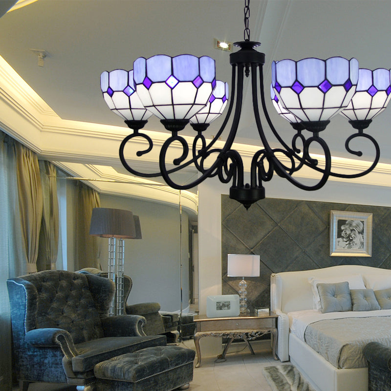 Mediterraan kroonluchter licht met gebrandschilderde glazen kom tint multi -lamp voor foyer hanglamp