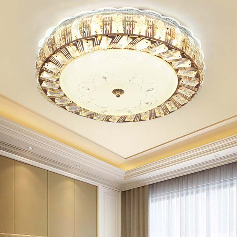 Bowl Shaped Flush Mount Lamp Modernist Beveled Crystal LED Gold Ceiling Light Fixture with Flower/Burst Pattern