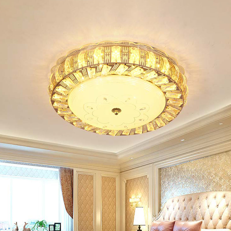 Bowl Shaped Flush Mount Lamp Modernist Beveled Crystal LED Gold Ceiling Light Fixture with Flower/Burst Pattern