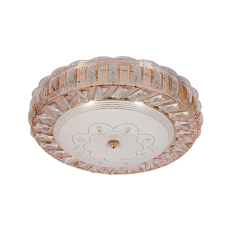 Bowl Shaped Flush Mount Lamp Modernist Beveled Crystal LED Gold Ceiling Light Fixture with Flower/Burst Pattern