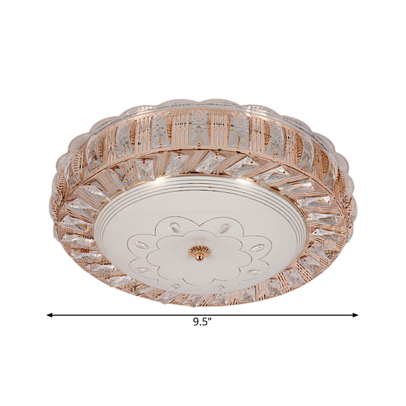 Bowl Shaped Flush Mount Lamp Modernist Beveled Crystal LED Gold Ceiling Light Fixture with Flower/Burst Pattern