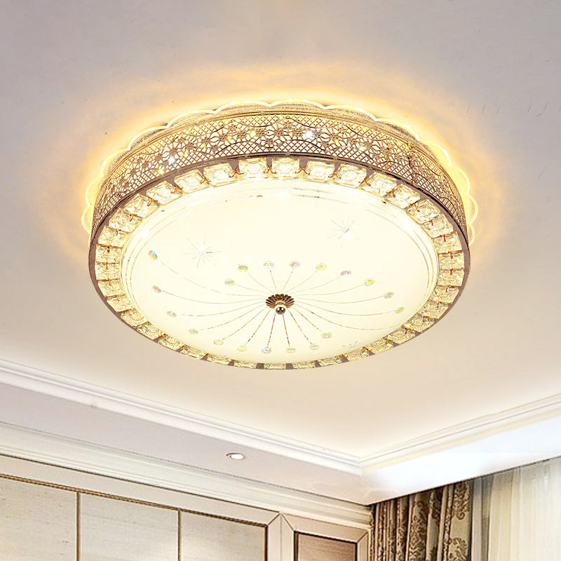 Bowl Shaped Flush Mount Lamp Modernist Beveled Crystal LED Gold Ceiling Light Fixture with Flower/Burst Pattern