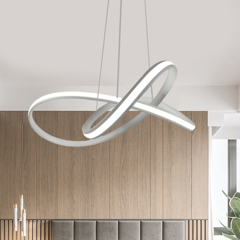 Twining Hoop Drop Pendant Minimalism Metallic LED White Hanging Chandelier in Warm/White Light