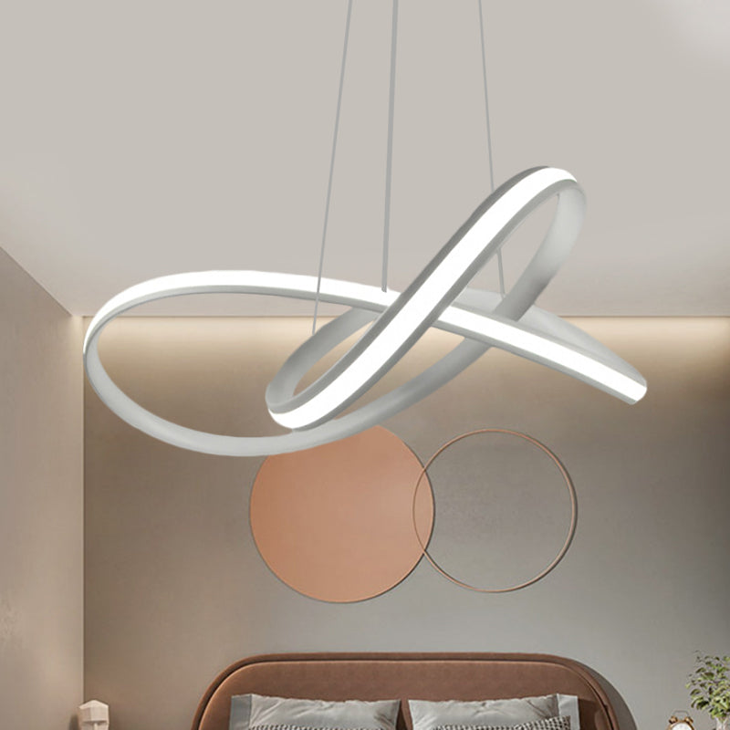 Twining Hoop Drop Pendant Minimalism Metallic LED White Hanging Chandelier in Warm/White Light