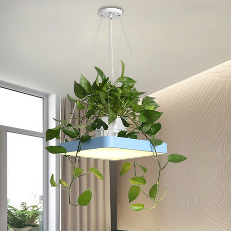 LED Chandelier Light Fixture Antiqued Dining Room with Square Acrylic Shade in Black/White/Blue, 16"/19.5" W