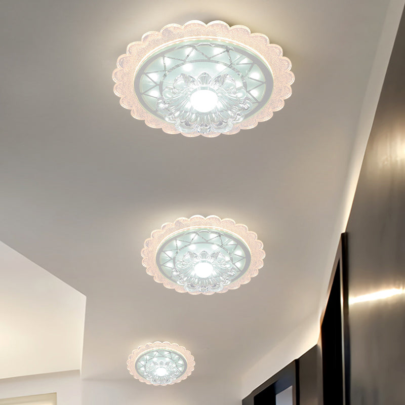 7 "/9" W Bloom Flush Mount Lamp Minimal Clear Crystal LED White Close to Ceiling Lighting for Corridor