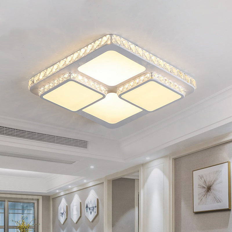 Kwadraat Acryl Plafond Licht Modernist LED Wit Flush Mount Lamp met Faceted Crystal Accent