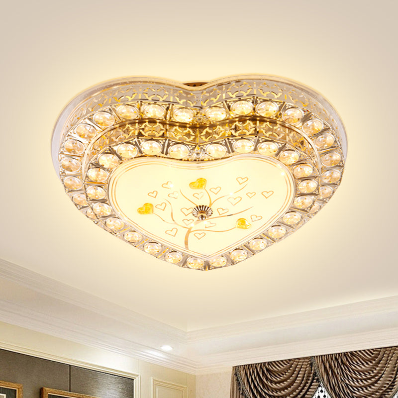 LED Bedroom Ceiling Lamp Modern Gold Flush Light with Loving Heart Clear Crystal Shade