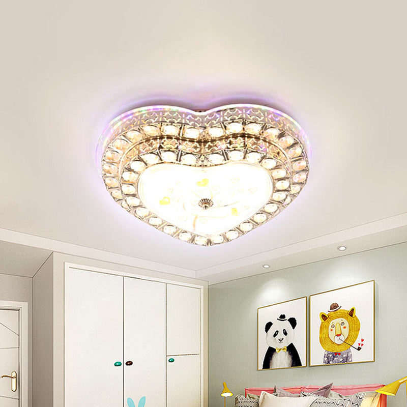 LED Bedroom Ceiling Lamp Modern Gold Flush Light with Loving Heart Clear Crystal Shade