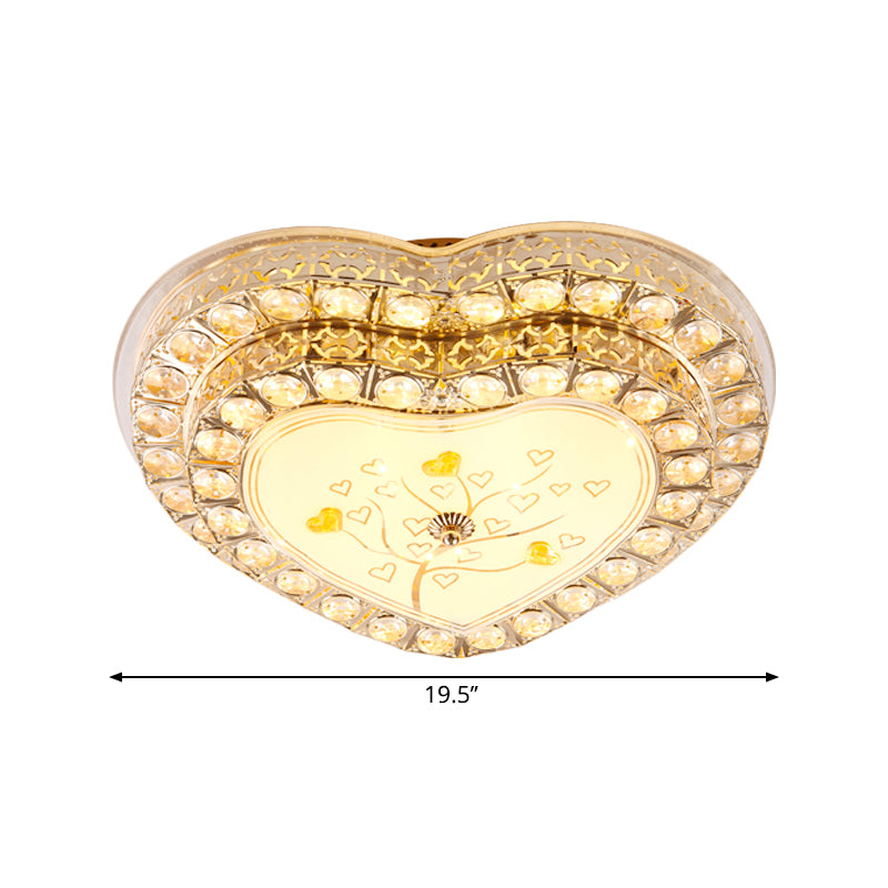 LED Bedroom Ceiling Lamp Modern Gold Flush Light with Loving Heart Clear Crystal Shade