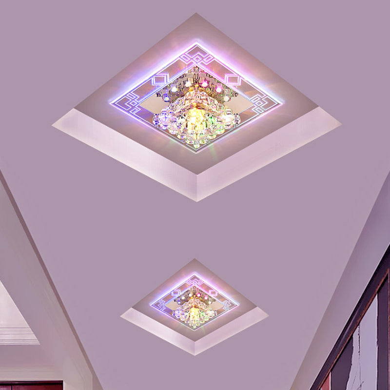 Rhombus Flush Mount Ceiling Light Modern Clear Crystal LED Hallway Lighting Fixture in Warm/White/Multi Color Light