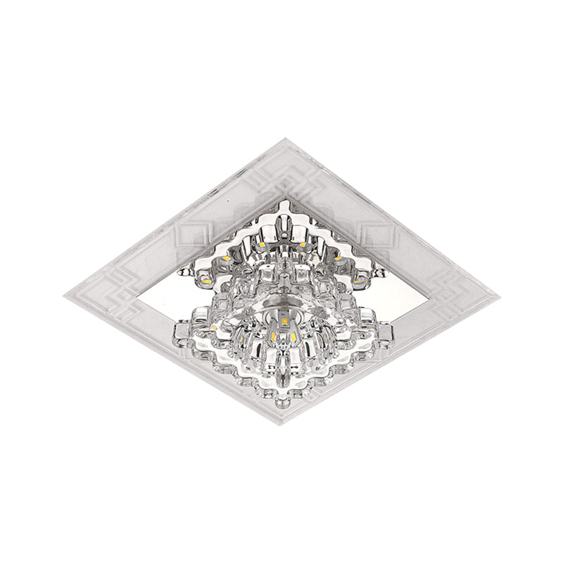 Rhombus Flush Mount Ceiling Light Modern Clear Crystal LED Hallway Lighting Fixture in Warm/White/Multi Color Light