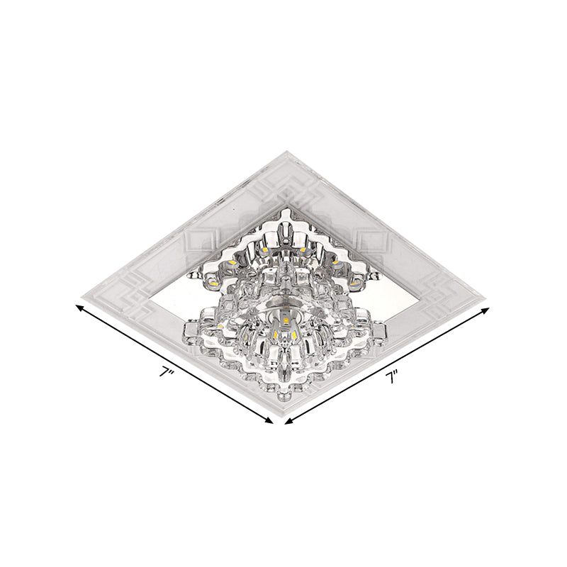 Rhombus Flush Mount Ceiling Light Modern Clear Crystal LED Hallway Lighting Fixture in Warm/White/Multi Color Light