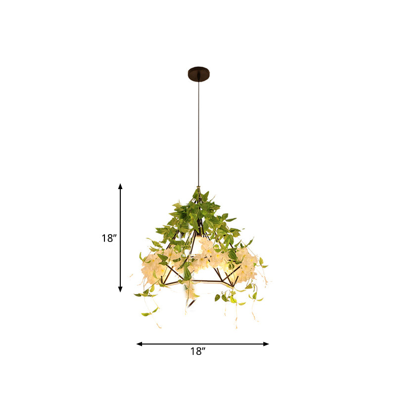 Warehouse a sospensione a sospensione a sospensione a sospensione lampada appesa in gabbia in metallo in bianco/rosso con deco floreale artificiale