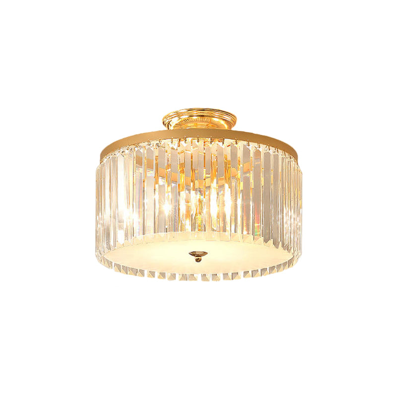 Gold Round Semi Mount Lighting Contemporary Crystal Rod LED Ceiling Fixture for Bedroom