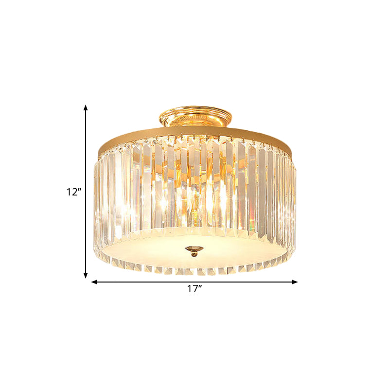 Gold Round Semi Mount Lighting Contemporary Crystal Rod LED Ceiling Fixture for Bedroom