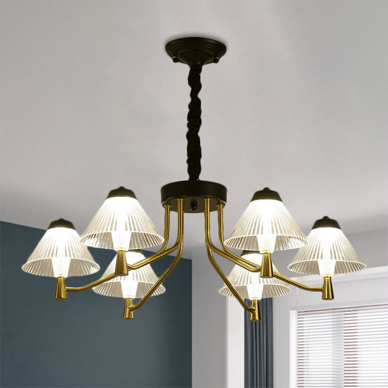 Zwarte led Conical Down Lighting Eenvoudig geribbelde glazen kroonluchter verlichtingsarmatuur voor slaapkamer