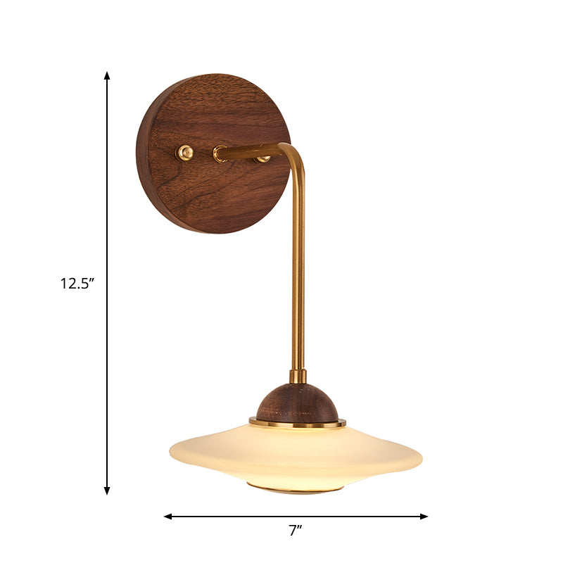 Aircraft Bedside Wall Lighting Fixture Frosted Glass LED Simple Wall Light Sconce with Brown Wooden Backplate