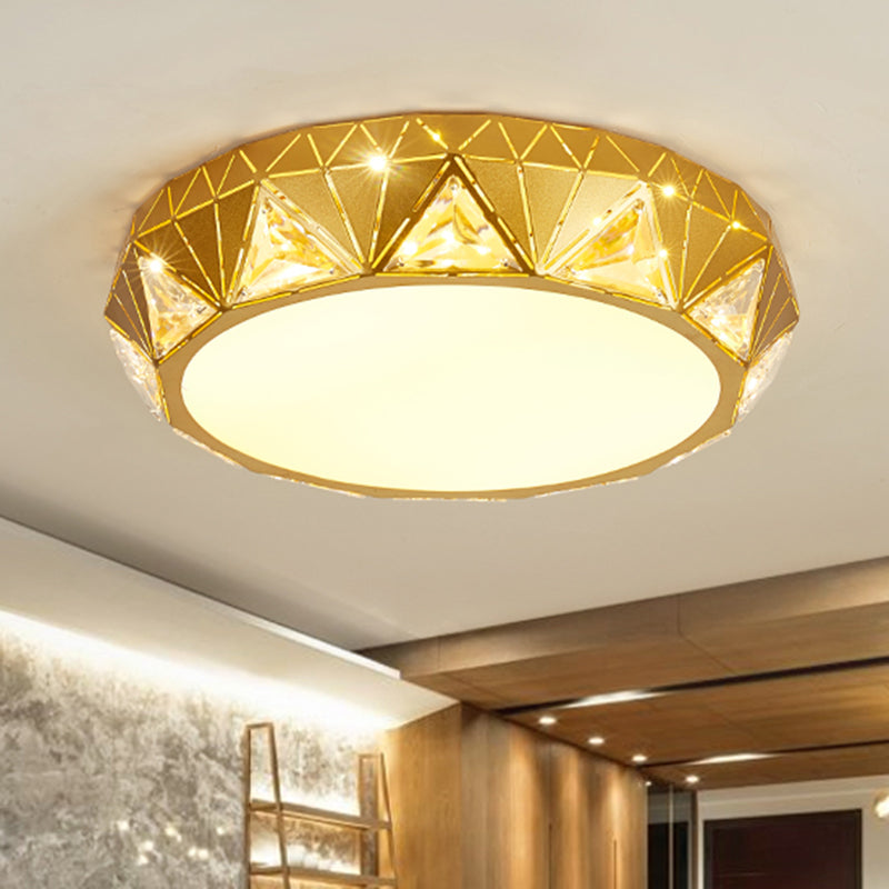 Hedendaagse LED Plafond Licht Wit/Goud Finish Ronde Crystal Flush Mount Lamp met Acryl Schaduw