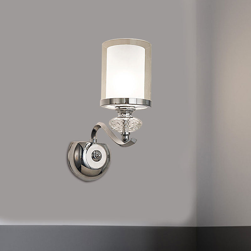 Eenvoudige cilinder wandmontage licht dubbele cilinder 1/2-bulb badkamer wand sconce verlichting in chroom met bochtige arm