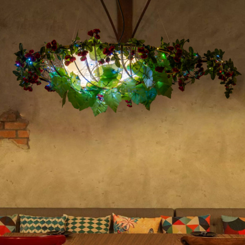 6-Light Hanging Chandelier Farm Eggs Opal Glass Pendant Lighting in Black with Metal Bird Shade