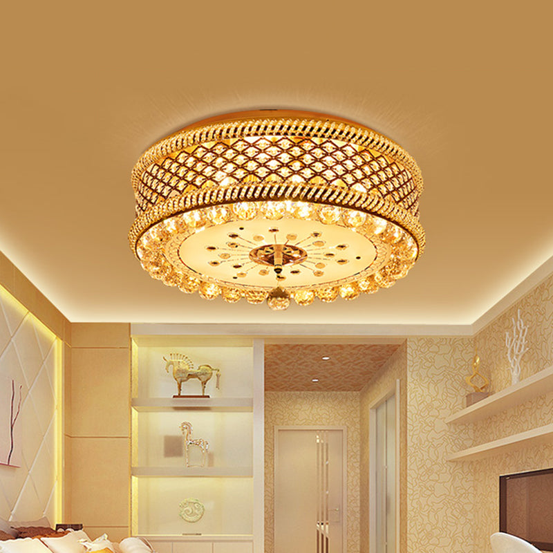 Drum Shade Ceiling Lamp Modernism K9 Crystal LED Gold Flush Mount Light Fixture for Living Room
