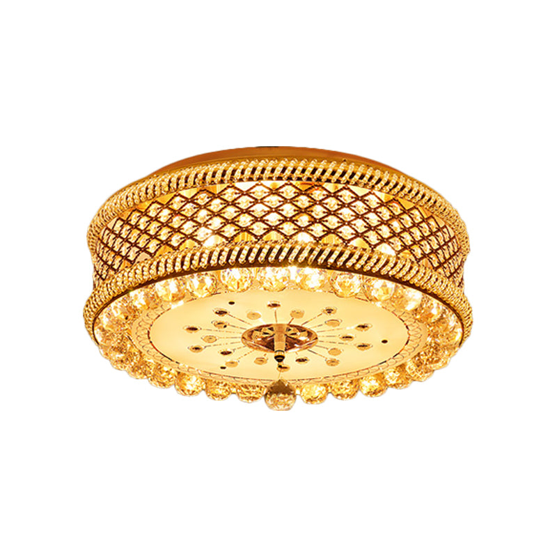 Drum Shade Ceiling Lamp Modernism K9 Crystal LED Gold Flush Mount Light Fixture for Living Room