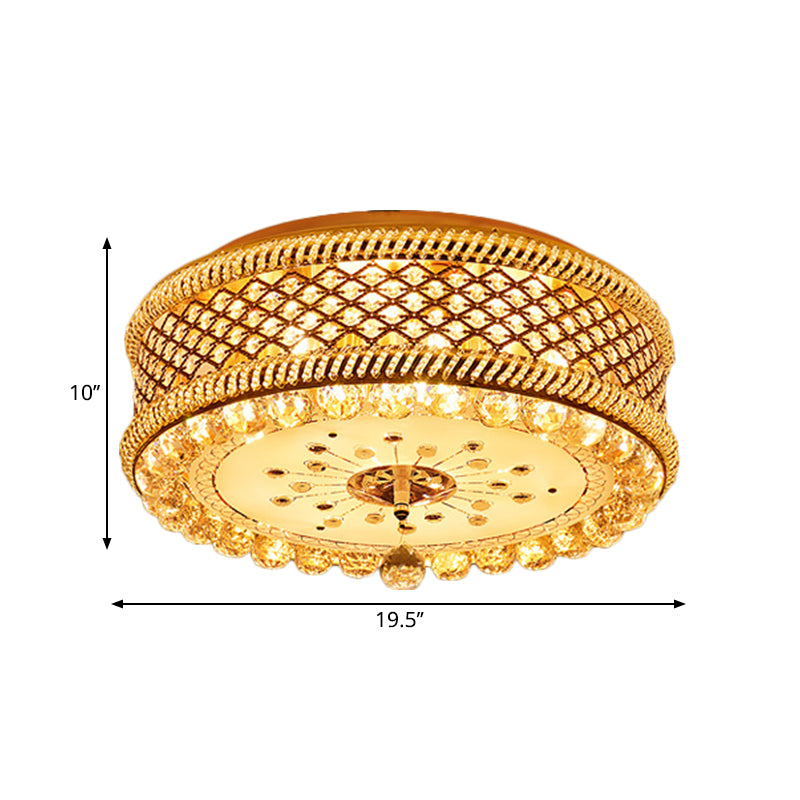 Drum Shade Ceiling Lamp Modernism K9 Crystal LED Gold Flush Mount Light Fixture for Living Room
