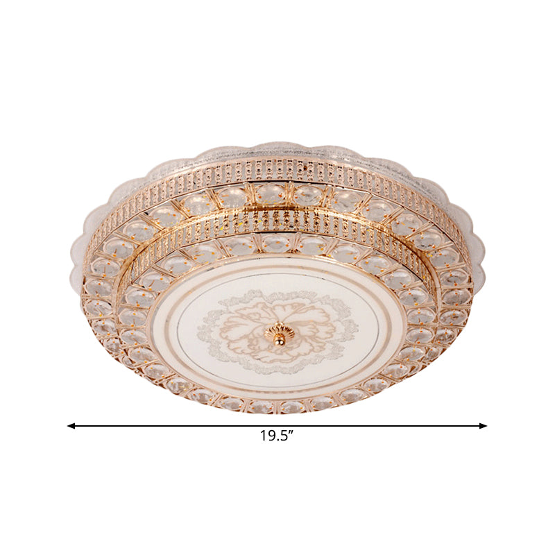 Modernist Tiered Ceiling Flush Beveled Crystal Living Room LED Flush Mount Fixture in Gold with Flower Pattern