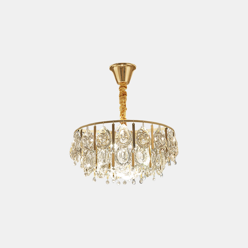 Crystal Conic Chandelier Modernism 3/4 Lights Gold Pendant Light Kit with Tiered Design, 16"/19.5" W