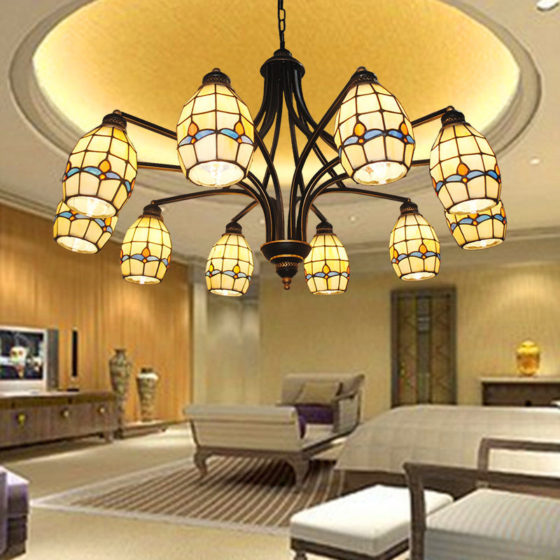 Magnolia Chandelier Lamp with Metal Chain Stained Glass Tiffany Living Room Ceiling Pendant Light